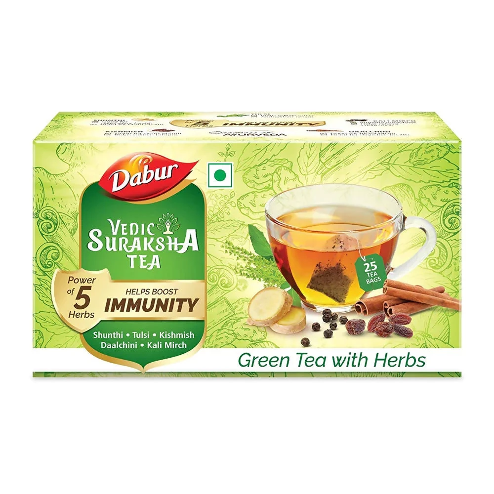 Dabur Vedic Suraksha Green Tea With Herbs Bags, 25 Bags-1.webp